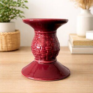 Longaberger Red Pottery Candle Holder Basket Weave Design